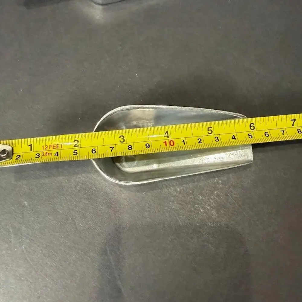 Set of 2 Vintage Metal Flat Bottom Kitchen Scoops, 5 and 6 Inches Long